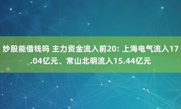 炒股能借钱吗 主力资金流入前20: 上海电气流入17.04亿元、常山北明流入15.44亿元